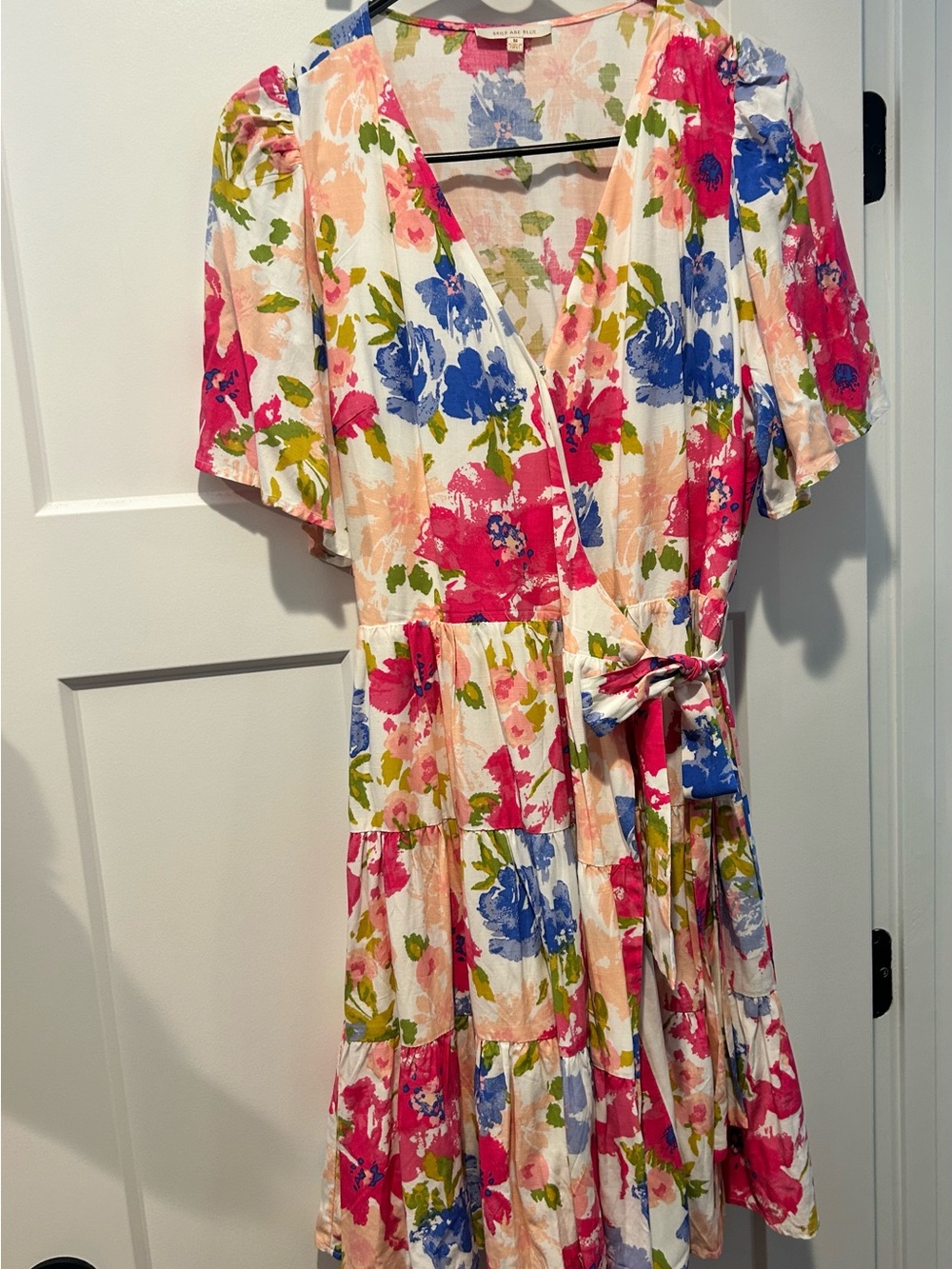Boutique Skies Are Blue Floral Tie-Front Dress in Pink, Blue & Green